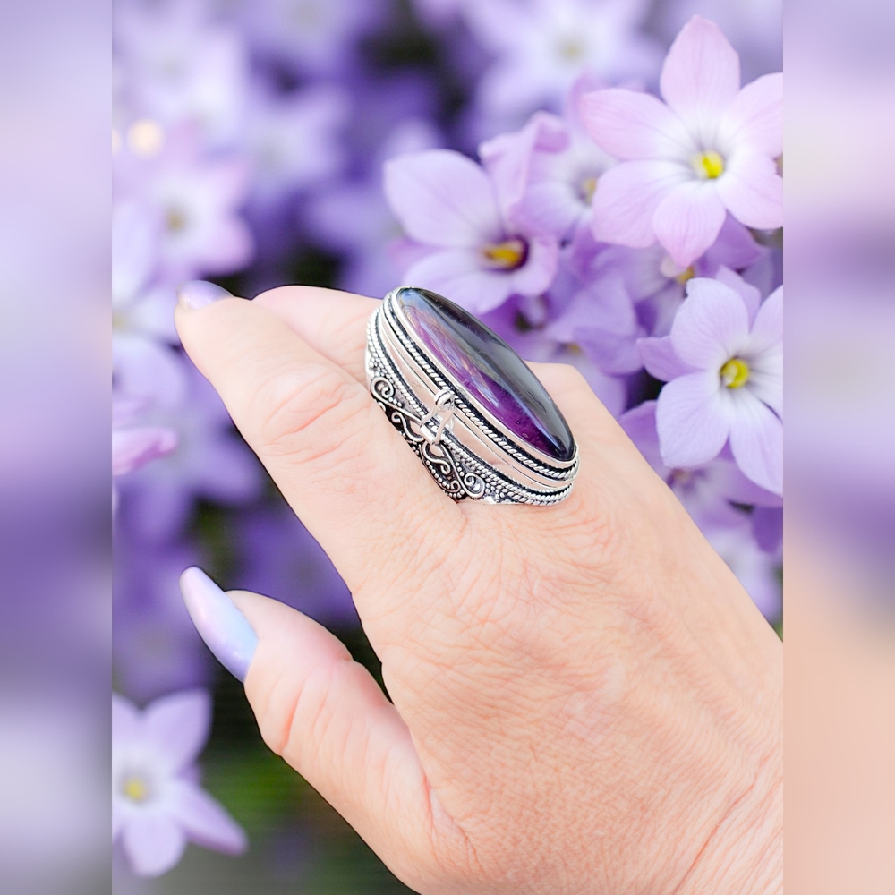NWT Silver 925 , Poison Ring With Natural Amethyst SZ 8